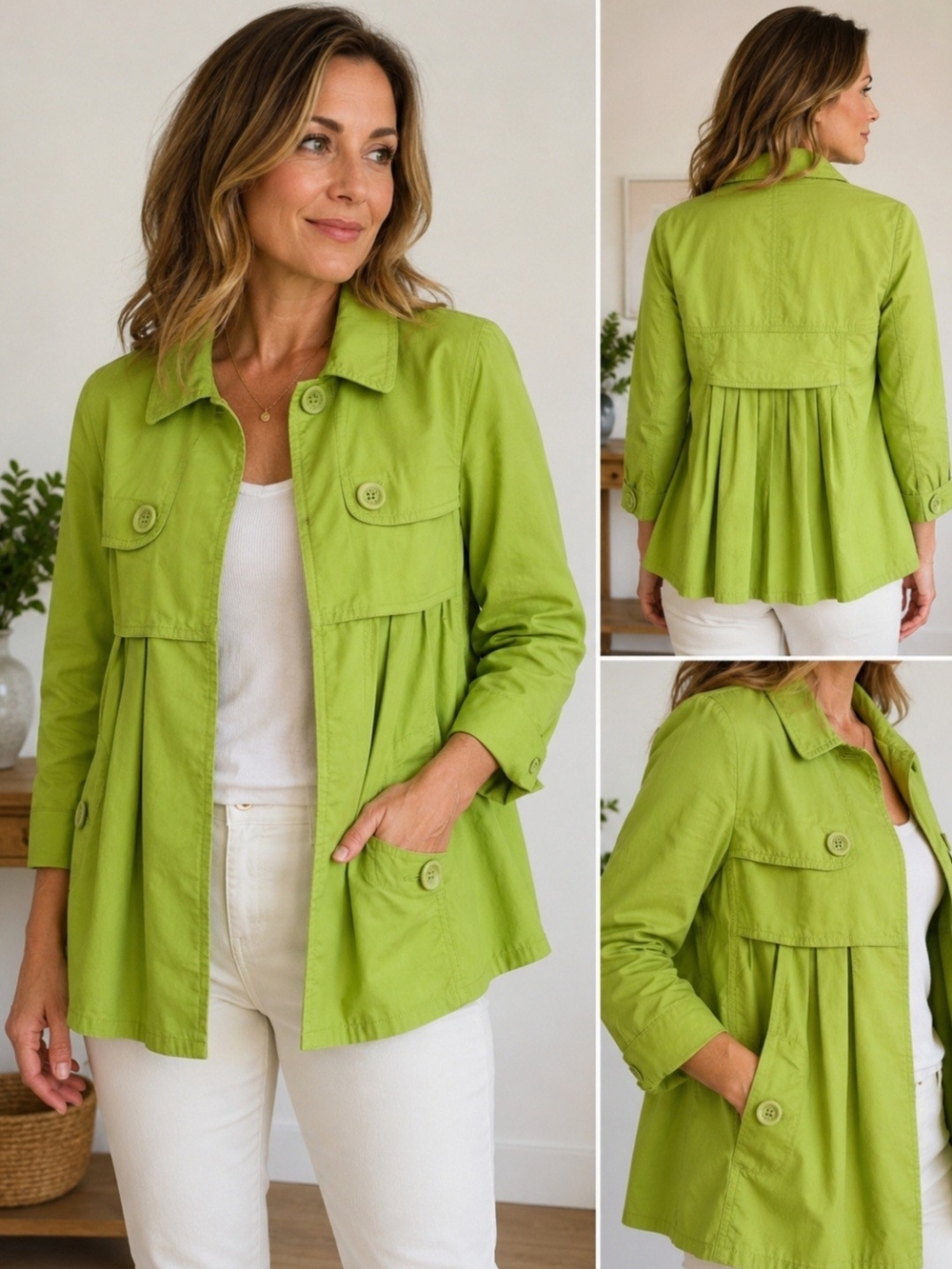 Michael Kors Lime Green Utility Jacket with Pleated Back Size P6